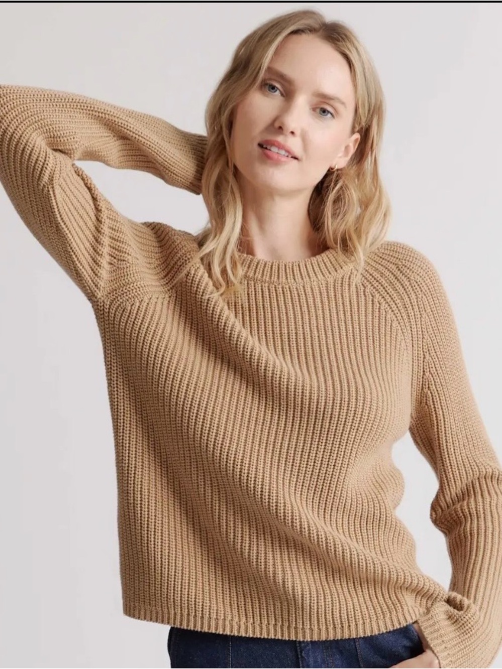 QUINCE NEW Organic Cotton Fisherman Knit Sweater Camel Ribbed NWT Small